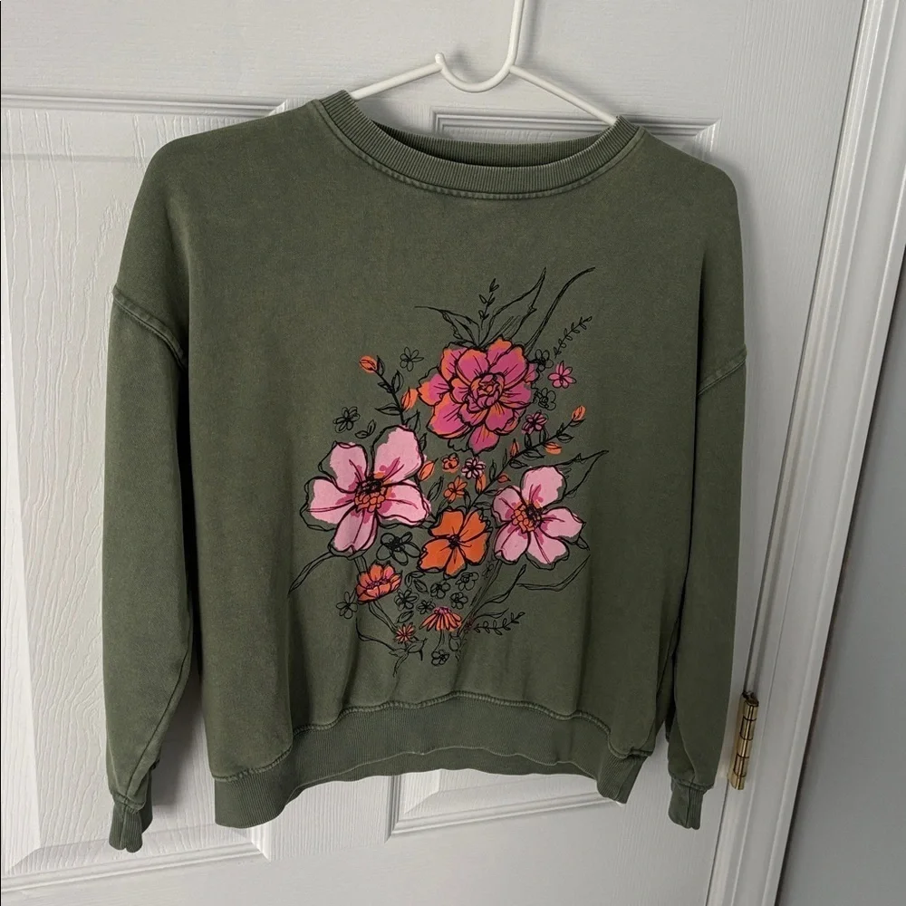 Girls Floral Green Sweatshirt Sz 12 - Picture 1 of 3